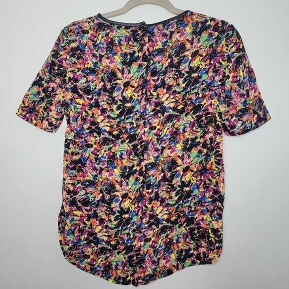 Zara Women Small Short  Hi-Low Sleeve Shirt with Bright Pattern & Button Up Back - Picture 5 of 13